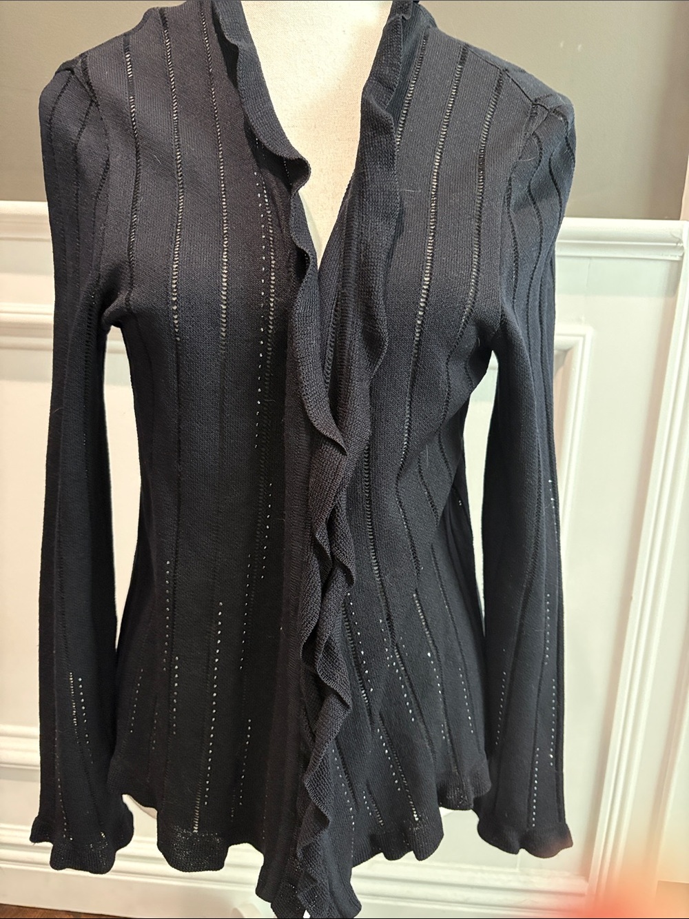 Escada Black Ruffle Rhinestone Open Front .Size 40  Made in Germany